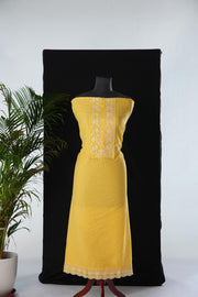 Threaded Echoes Yellow Viscose Chanderi Unstitched Suit Set